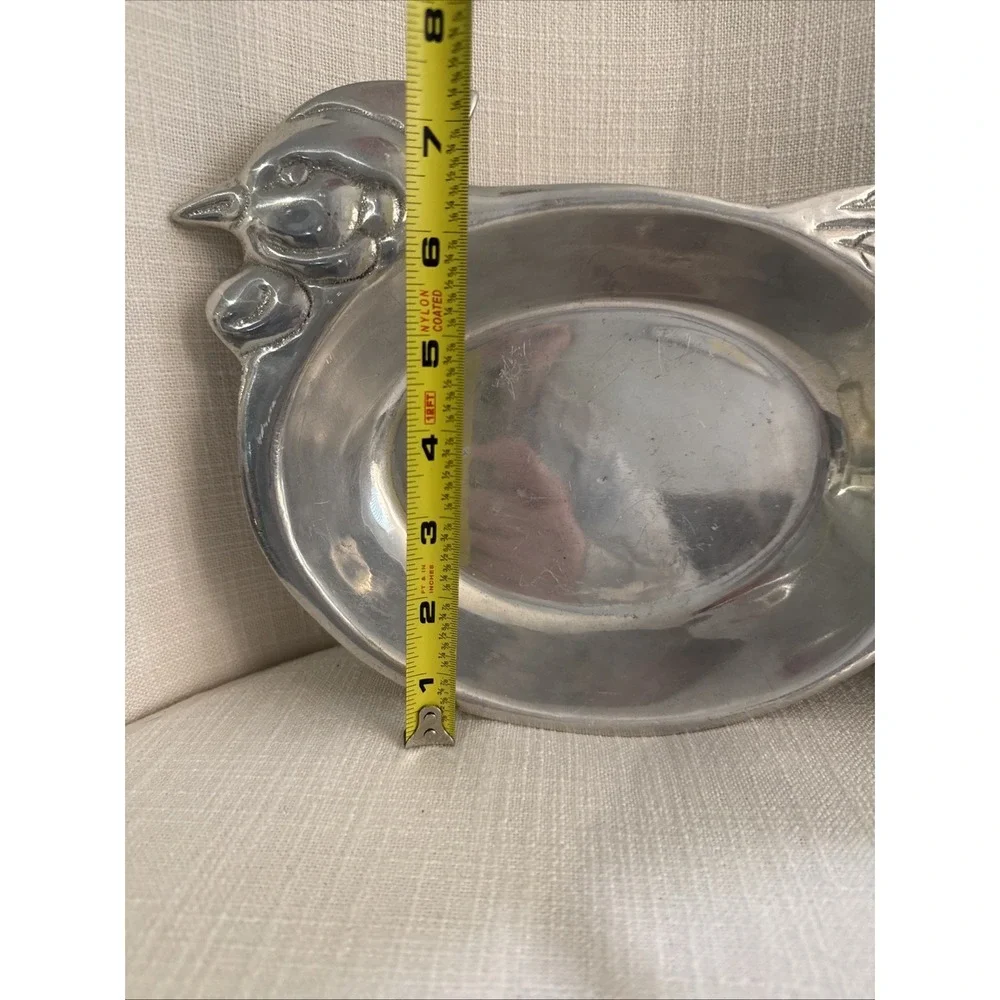 Cast Aluminum Chicken Serving Bowl Hen Romex Silver CandyDish Bread Bowl Trinket